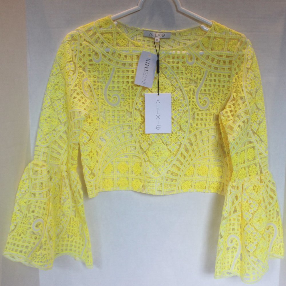 NWT Alexis Vito Yellow Lace Crop Top Small